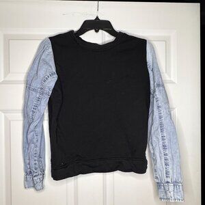 THML Knit and Denim Sleeve Top – White with Denim Sleeves – Size XS​